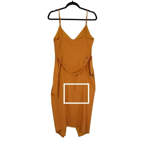 Selfie Leslie Midi Dress Mustard  Spaghetti Straps Button Details Belted Waist M - Picture 7 of 13